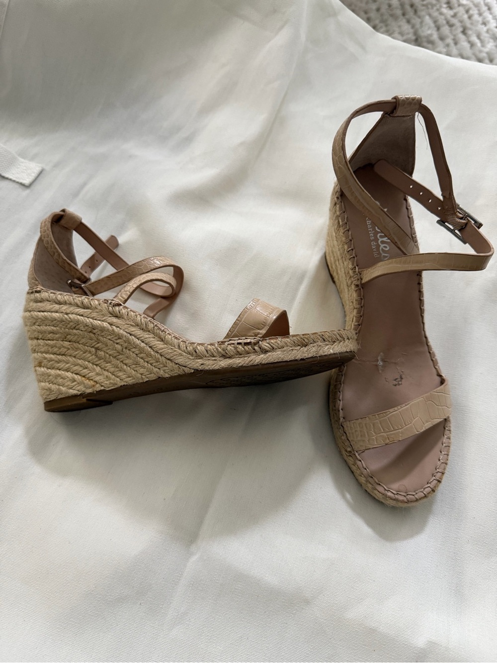 Charles David Neutral Tan Wedge Espadrille Sandals